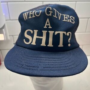 Vintage Who Gives A Sh!t Trucker Snapback Navy Blue Cap Hat